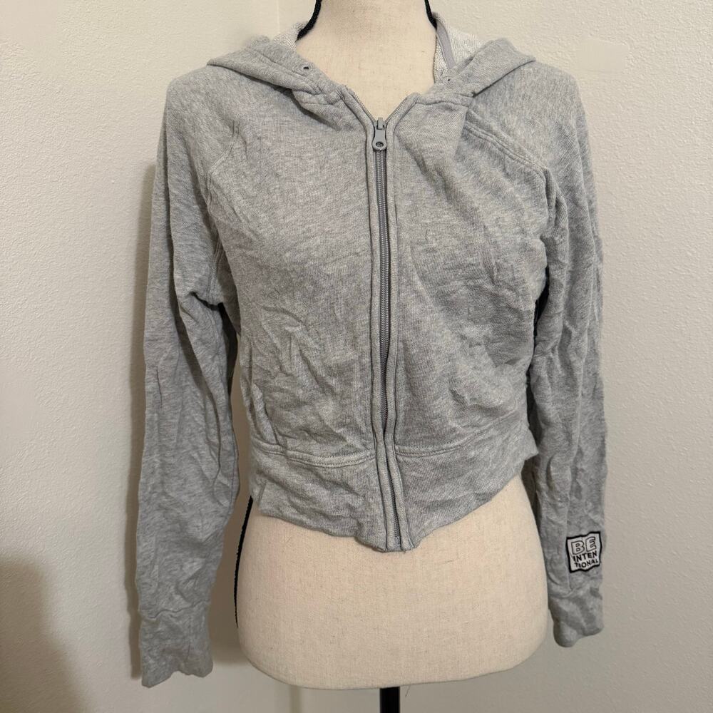 Offline Aerie Gray Semi Cropped Cotton Full Zip Hoodie Sweatshirt Womens Small